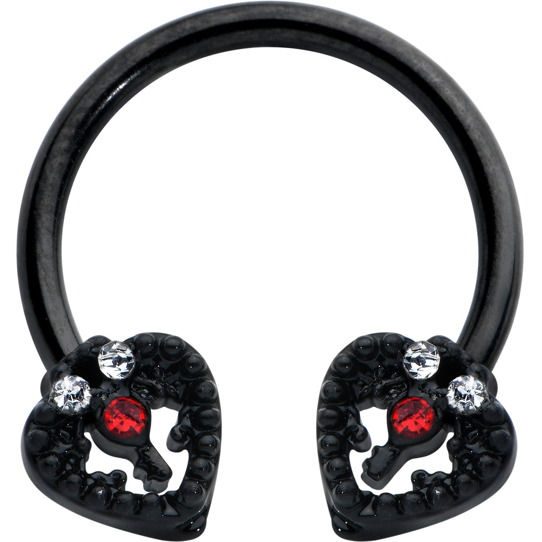 16G 3/8 Clear Red Gem Black Key Heart Horseshoe Circular Barbell