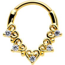 16G 3/8 Clear CZ Gem Gold Tone Heart Filigree Cartilage Clicker