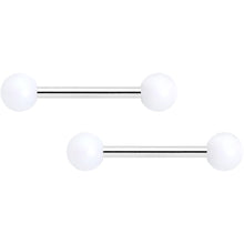 14G 9/16 Matte White Aurora Barbell Nipple Ring Set