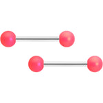 14G 9/16 Matte Pink Aurora Barbell Nipple Ring Set