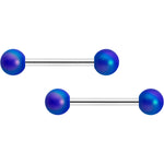 14G 9/16 Matte Blue Aurora Barbell Nipple Ring Set