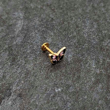16G 1/4 Gold Tone Red Pink Blue Butterfly Labret Monroe Tragus