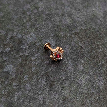 16G 1/4 Red Gem Rose Gold Tone Octogram Star Labret Monroe Tragus