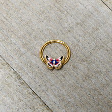 16G 3/8 Gold Tone Red Pink Blue Butterfly Hinged Segment Ring
