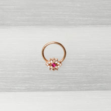 16G 3/8 Red Gem Rose Gold Tone Octogram Star Hinged Circular Ring