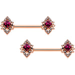 14G 9/16 Red Gem Rosy Tone Octogram Star Barbell Nipple Ring Set