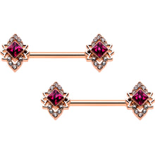 14G 9/16 Red Gem Rosy Tone Octogram Star Barbell Nipple Ring Set