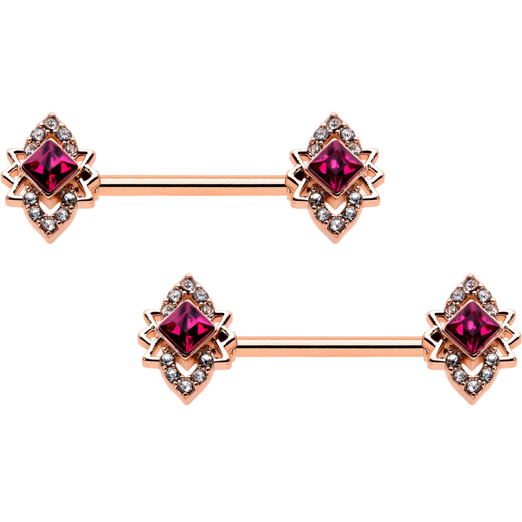 14G 9/16 Red Gem Rosy Tone Octogram Star Barbell Nipple Ring Set