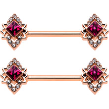 14G 9/16 Red Gem Rosy Tone Octogram Star Barbell Nipple Ring Set