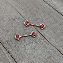14G 9/16 Red Gem Rosy Tone Octogram Star Barbell Nipple Ring Set