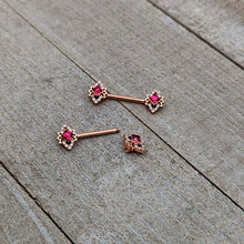 14G 9/16 Red Gem Rosy Tone Octogram Star Barbell Nipple Ring Set