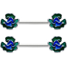 14G 9/16 Spring Flower Blue Green Barbell Nipple Ring Set