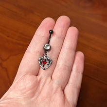 Clear Red Gem Black Heart Key Valentines Dangle Belly Ring