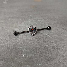 14G Clear Red Gem Black Key Heart Industrial Barbell 38mm