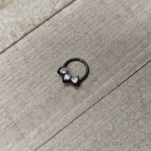 16G 3/8 Aurora Gem Black Rococo Trio Heart Hinged Segment Ring
