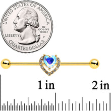 14G Aurora Gem Gold Hue Rococo Heart Industrial Barbell 38mm