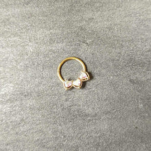 16G 3/8 Aurora Gem Gold Hue Rococo Trio Heart Hinged Segment Ring