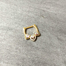 16G 5/16 Clear Aurora Gem Gold Tone Trio Heart Cartilage Clicker