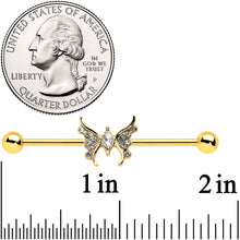 14G Clear Gem Gold Tone Swirl Butterfly Industrial Barbell 38mm