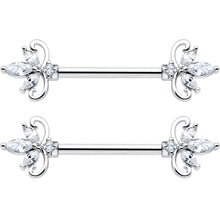 14G 9/16 Clear CZ Gem Double Heart Baroque Barbell Nipple Ring Set