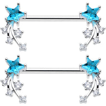 14G 9/16 Blue Clear CZ Gem Shooting Star Barbell Nipple Ring Set