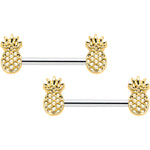 14G 9/16 Lacy Golden Pineapples Barbell Nipple Ring Set