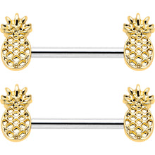 14G 9/16 Lacy Golden Pineapples Barbell Nipple Ring Set