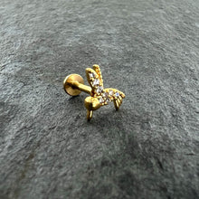 16G 1/4 Clear CZ Gem Gold Tone Interal Thread Hummingbird Labret
