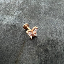 16G 1/4 Clear CZ Gem Rosy Hue Internal Thread Butterfly Labret