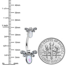 White Faux Opal Clear Gem Double Butterfly Double Mount Belly Ring