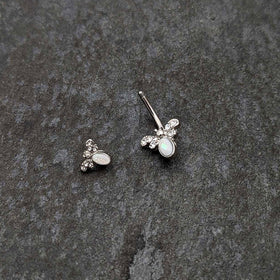 White Faux Opal Clear Gem Double Butterfly Double Mount Belly Ring