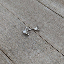 White Faux Opal Clear Gem Double Butterfly Double Mount Belly Ring