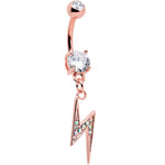 Aurora CZ Gem Rose Gold Tone Lightning Strike Dangle Belly Ring