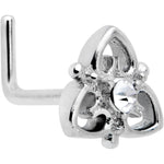 20G 1/4 Clear CZ Gem Triple Heart Triquetra L Shape Nose Ring