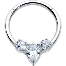 16G 3/8 Clear CZ Gem Triple Elegance Hinged Segment Ring