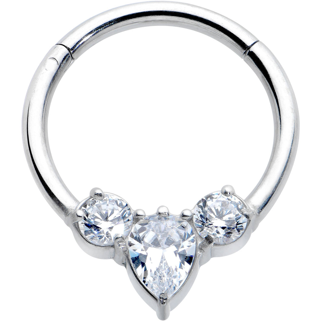 16G 3/8 Clear CZ Gem Triple Elegance Hinged Segment Ring