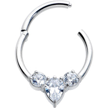 16G 3/8 Clear CZ Gem Triple Elegance Hinged Segment Ring