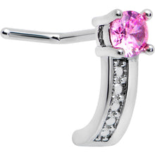 20G 1/4 Pink Gem Texture Glam Faux Hoop L Shape Nose Ring
