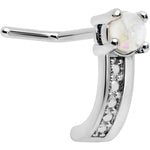 20G 1/4 White Faux Opal Texture Glam Faux Hoop L Shape Nose Ring