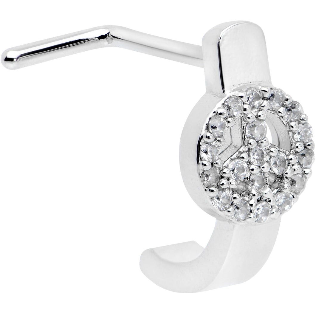 20G 1/4 Clear Gem Retro Peace Sign Faux Hoop L Shape Nose Ring