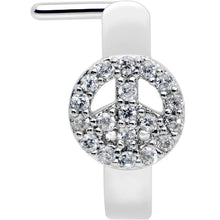 20G 1/4 Clear Gem Retro Peace Sign Faux Hoop L Shape Nose Ring