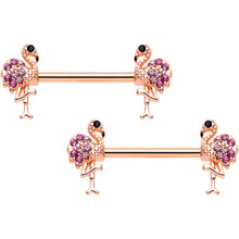 14G 9/16  Pink Gem Rose Gold Hue Fashion Flamingo Nipple Ring Set
