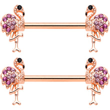 14G 9/16  Pink Gem Rose Gold Hue Fashion Flamingo Nipple Ring Set