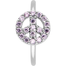20G 5/16 Faint Pink Gem Retro Peace Sign Seamless Nose Hoop