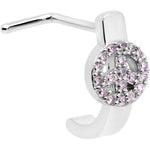 20G 5/16 Faint Pink Gem Retro Peace Sign Faux Hoop L Shape Nose Ring