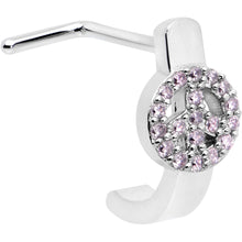 20G 5/16 Faint Pink Gem Retro Peace Sign Faux Hoop L Shape Nose Ring