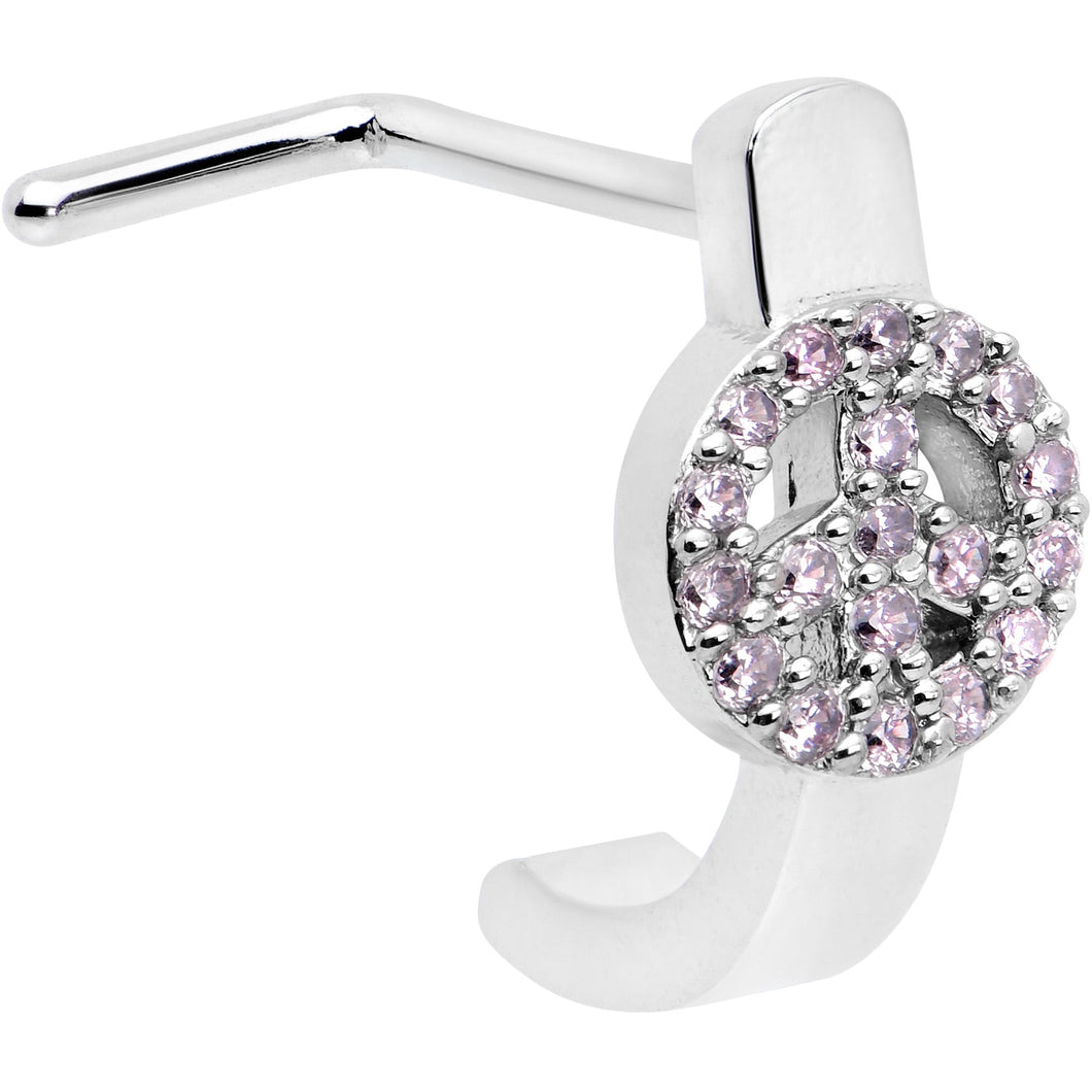 20G 5/16 Faint Pink Gem Retro Peace Sign Faux Hoop L Shape Nose Ring