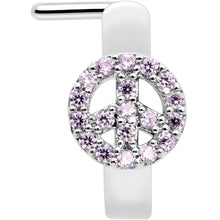 20G 5/16 Faint Pink Gem Retro Peace Sign Faux Hoop L Shape Nose Ring