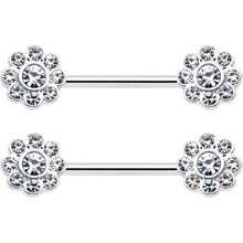 14G 9/16 Clear Gem Whimsy Flower Barbell Nipple Ring Set