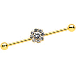 14G Clear Gem Gold Tone Whimsy Flower Industrial Barbell 38mm